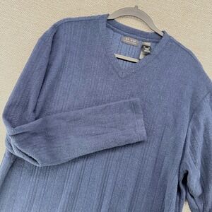 Axcess V-Neck Sweater XL Blue Polyester Rayon Ribbed Knit Pullover Casual Men's